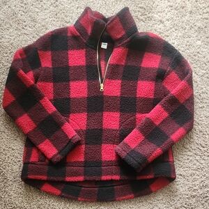 Womens Red and Black Plaid Fleece Half Zip